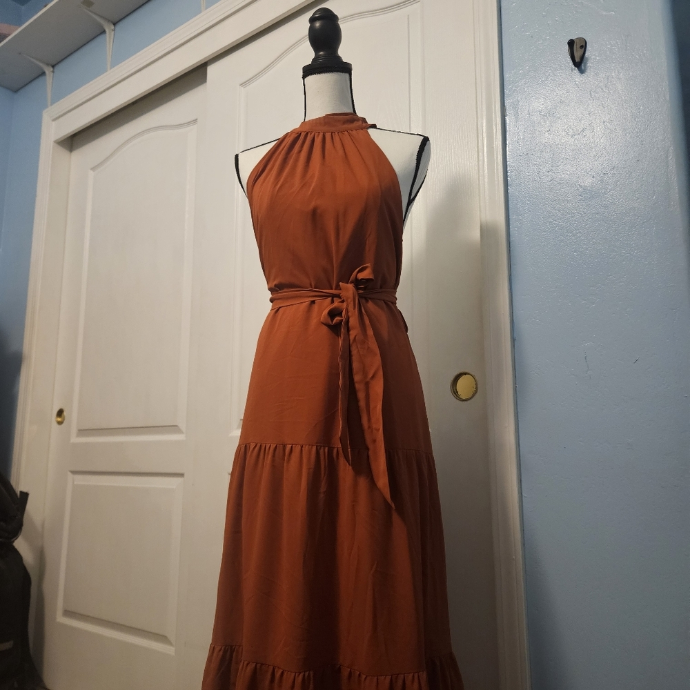 Rust Halter Maxi Dress